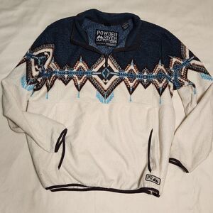 Powder River Outfitters Pullover Aztec Fleece Blue winter isle SZ XXL
